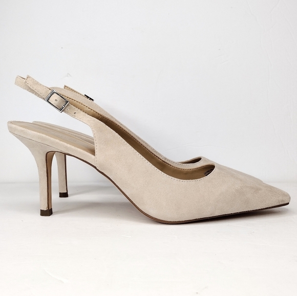 Ann Taylor Women's Nude Suede Strap Pointed Toe Dress Low Kitten Heels Size 11M - Picture 3 of 13